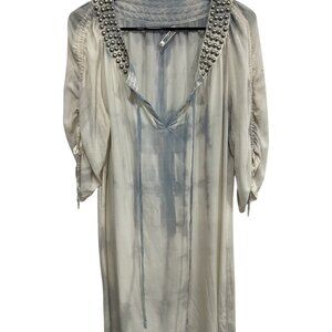 Monoreno Studded Tie-Dye Rayon Ruched Sleeves Studed Tunic Top Size L Bohemian